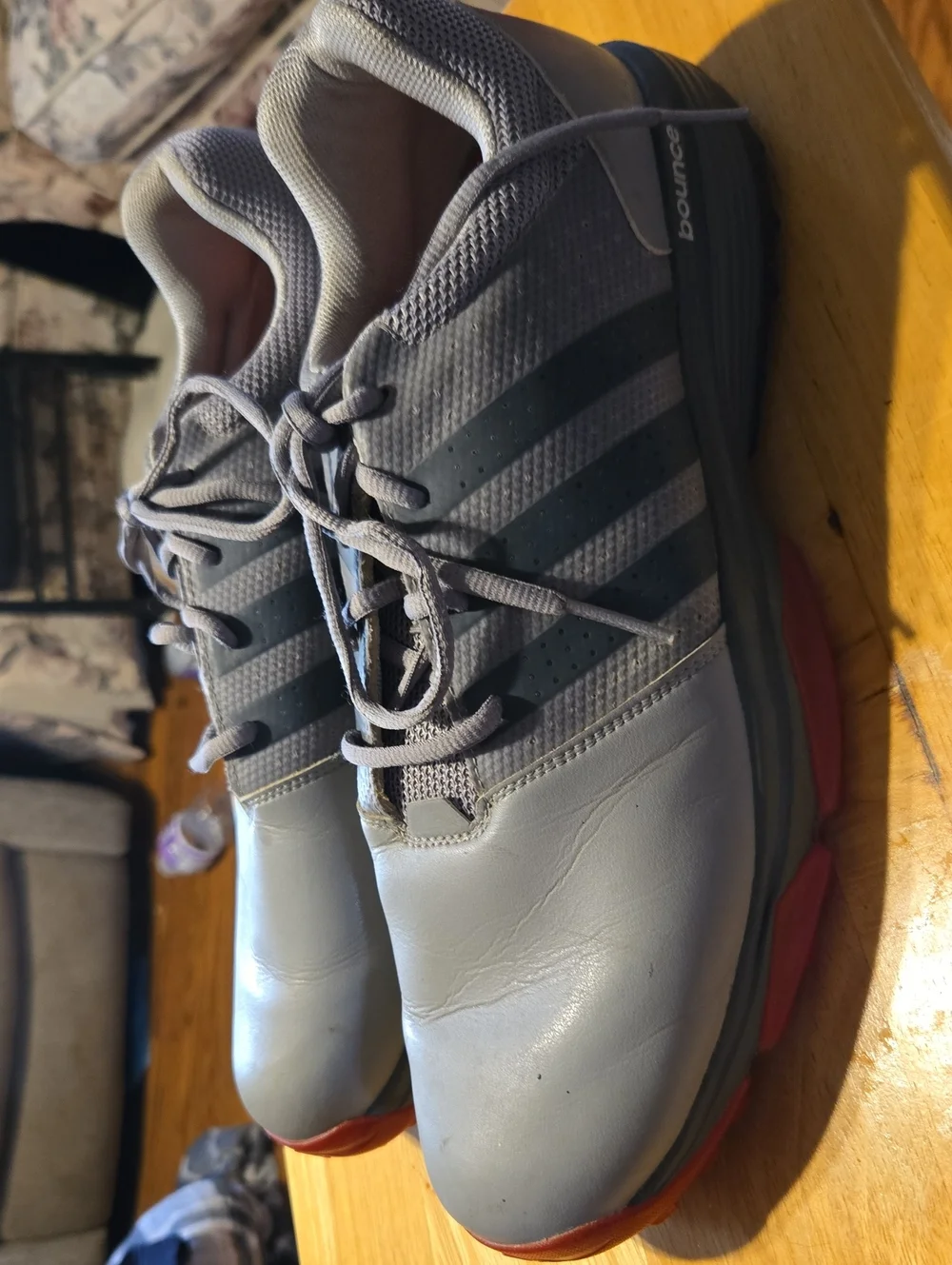 adidas Men’s Gray Athletic Sneakers with Red Outsole Accents